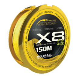 Shiro Silk Braided Line X8 - Fluo 150M – Średnica 0,41 mm, Wytrzymałość 46,50 kg, Opakowanie 10 szt/pcs