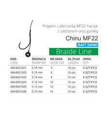 MF22 BL.Z.ZADZIOREM i Gumką – Średnica 0,10MM, NR Haka 14, Dłżyłki 10CM