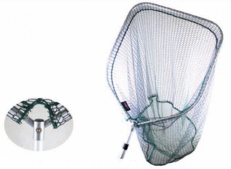 Podbierak karpiowy X3 – Długość 260cm, Sekcje 2, Wymiary kosza 70x65cm, Rozmiar oczka 15x8mm, Kolor siatki Zielony