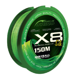 Shiro Silk Braided Line X8 - Green 150M – Średnica 0,41 mm, Wytrzymałość 46,50 kg, Opakowanie 10 szt/pcs